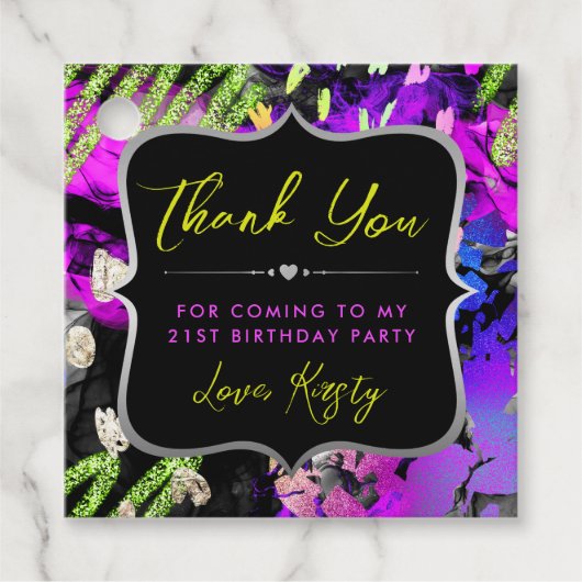 レインボーネオン抽象芸術グリッターフレーム誕生日 フェイバータグ (正面)