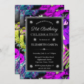 レインボーネオン抽象芸術グリッターフレーム21st誕生日 招待状 (正面/裏面)