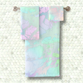 レインボーネオン虹色メタリックグリッター大理石 バスタオルセット