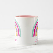 レインボーネームカラフルおもしろいボーデザイン ツートーンマグカップ (中央)
