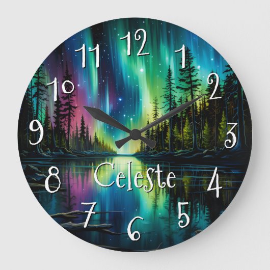 レインボーノーザンライトウォーターに反射 ラージ壁時計 (正面)