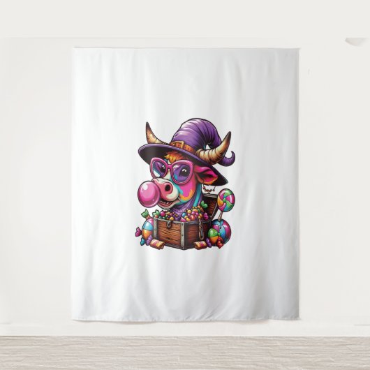 レインボーハイランドカウハロウィーン タペストリー (正面)