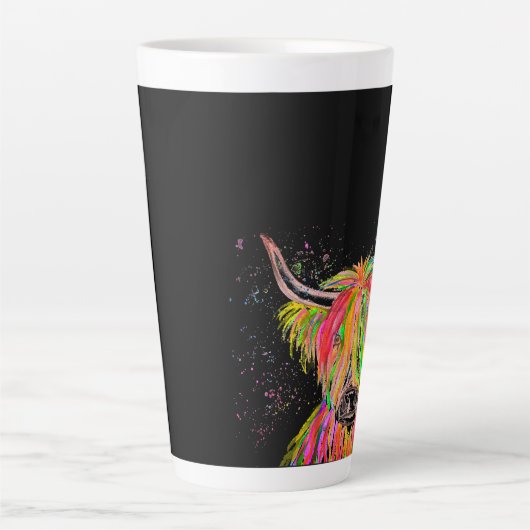 レインボーハイランド牛の水の色の自然ファーム動物 カフェラテマグ (正面)