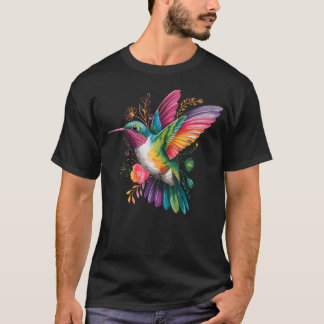 レインボーハチドリ フローラル ボタニカル Tシャツ