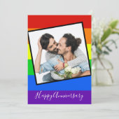 レインボーハッピーアニバーサリーゲイカップル写真カスタム カード (スタンド正面)