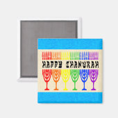 レインボーハッピーハヌカー（ユダヤ教の祭り）磁石 マグネット (正面/裏面)