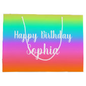 レインボーハッピーバースデー名前をカスタムする ラージペーパーバッグ (裏面)