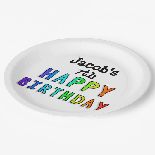 レインボーハッピーバースデー パーソナライズされた ペーパープレート (アングル)
