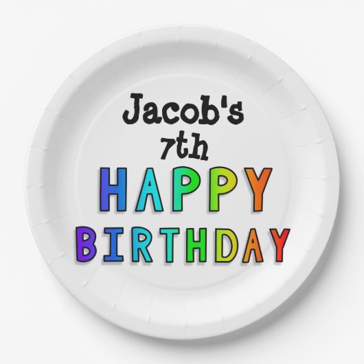 レインボーハッピーバースデー パーソナライズされた ペーパープレート (正面)