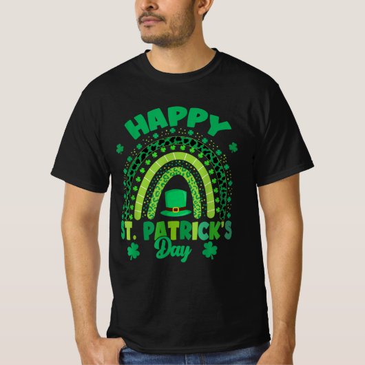 レインボーハッピーSt patricks dayシャムロックレプレシャン Tシャツ (正面)