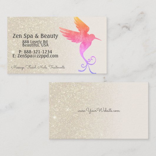 レインボーハミングバードオンアイボリーグリッター勾配 名刺 (正面/裏面)