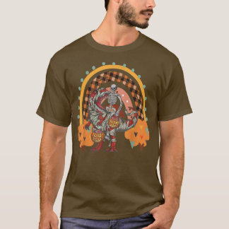 レインボーハロウィーンスケルトン乗馬ミイラ恐竜T Tシャツ