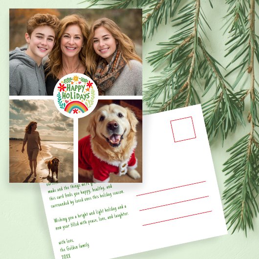 レインボーハンドドローかわいいカスタム休日の写真3 ポストカード