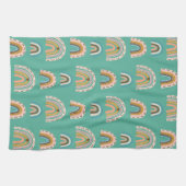 レインボーハンドドロードドードルスタイルボホスカンジ キッチンタオル (横)