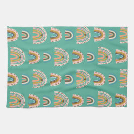 レインボーハンドドロードドードルスタイルボホスカンジ キッチンタオル