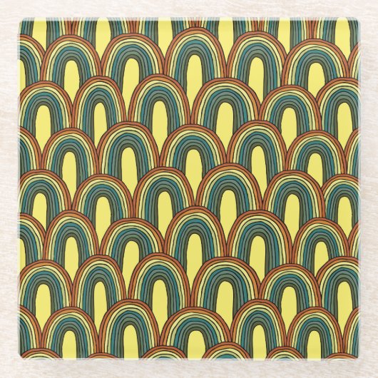 レインボーハンドドロー:ヴィンテージシームレスチャーム。 ガラスコースター (正面)