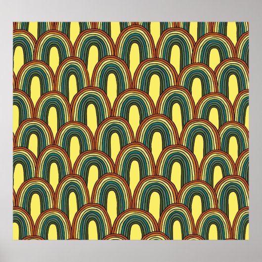 レインボーハンドドロー：ヴィンテージシームレスチャーム。 ポスター (正面)