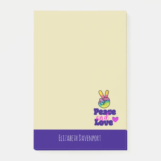 レインボーハンドピースサインピースアンドラブタイポグラフィ ポストイット (正面)