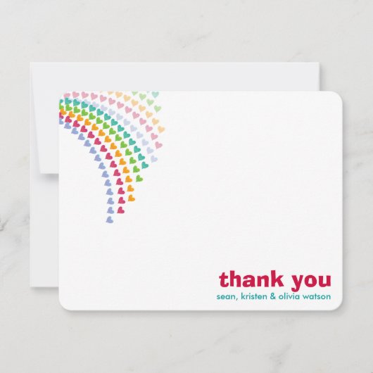 レインボーハートおもしろいふりかけお洒落ベビーシャワー サンキューカード (正面)