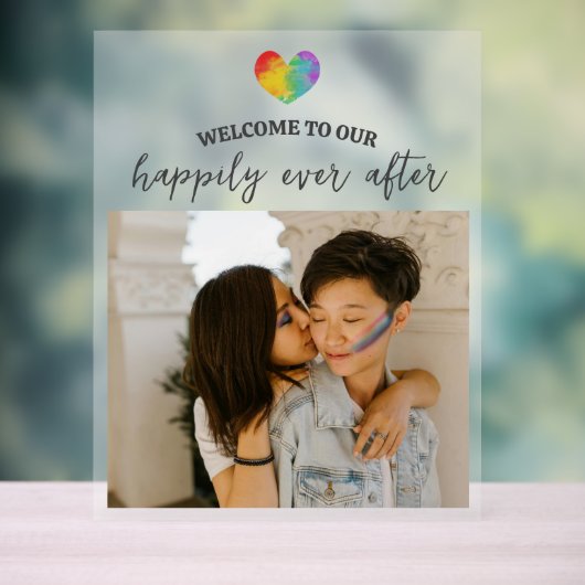 レインボーハートがLGBTの後を楽しく過結婚ごす アクリルサイン (ニュートラル)