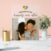 レインボーハートがLGBTの後を楽しく過結婚ごす アクリルサイン (ウェディング)