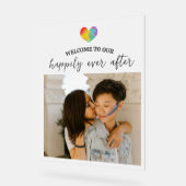 レインボーハートがLGBTの後を楽しく過結婚ごす アクリルサイン (傾斜)