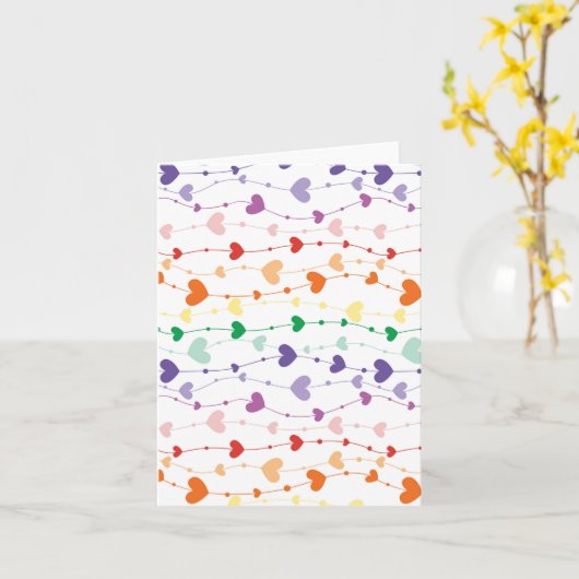 レインボーハートのガーランドパターン ラブストリングス ブランク カード (黄色い花)