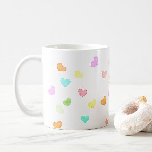 レインボーハートの水彩喜び コーヒーマグカップ (ドーナツ)