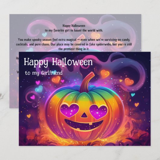 🌈🎃レインボーハートアイのカボチャカード 招待状 (正面/裏面)