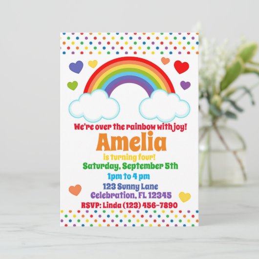 レインボーハートアンドドットガールズ誕生日 招待状 (スタンド正面)