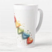 レインボーハートウォーターカラーデジタルアート カフェラテマグ (右アングル)