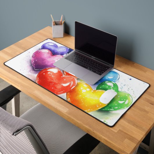 レインボーハートウォーターカラーデジタルアート デスクマット (オフィス2)