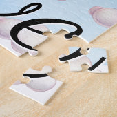 レインボーハートウォーターカラーwラブスクリプトタイポグラフィ ジグソーパズル (側面)