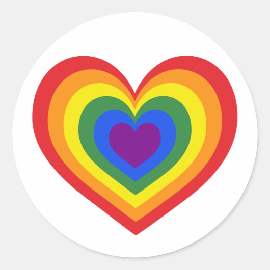 レインボーハートオンホワイト ラウンドシール (正面)