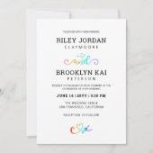 レインボーハートスクリプトかわいい結婚LGBT 招待状 (正面)