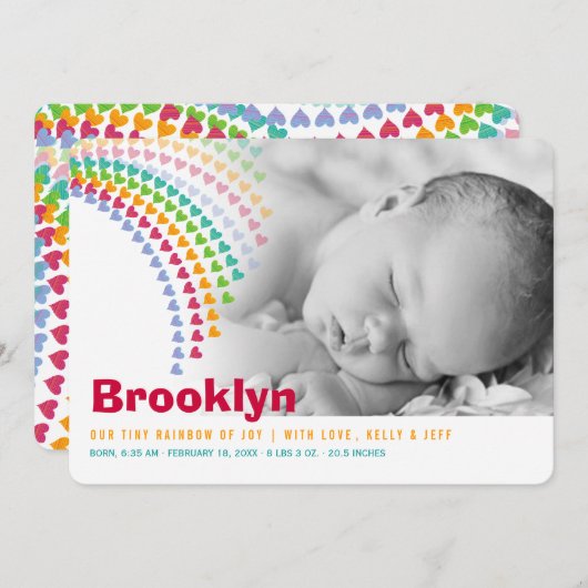 レインボーハートスプリンクルベビー誕生発表 案内状 (正面/裏面)