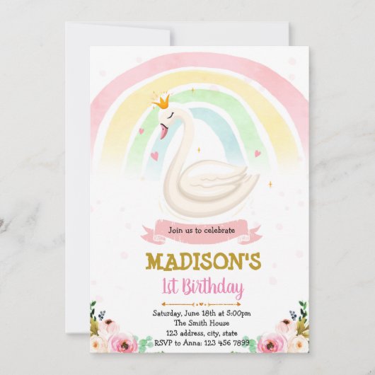 レインボーハートスワンパーティの招待状 招待状 (正面)