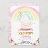 レインボーハートスワンパーティの招待状 招待状 (正面/裏面)