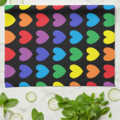 レインボーハートズブラック キッチンタオル (折り畳み)