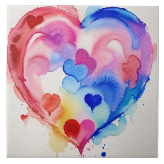 レインボーハートセクションユニーク、ギフトアイディア タイル (正面)