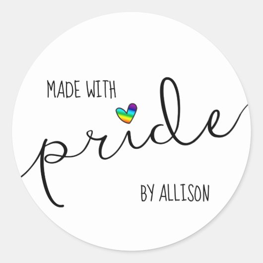 🏳 🌈レインボーハートタイポグラフィ製プライド ラウンドシール (正面)