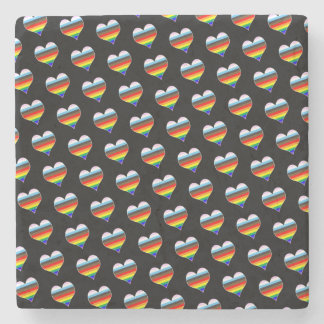 レインボーハートパタングラスコースター ストーンコースター