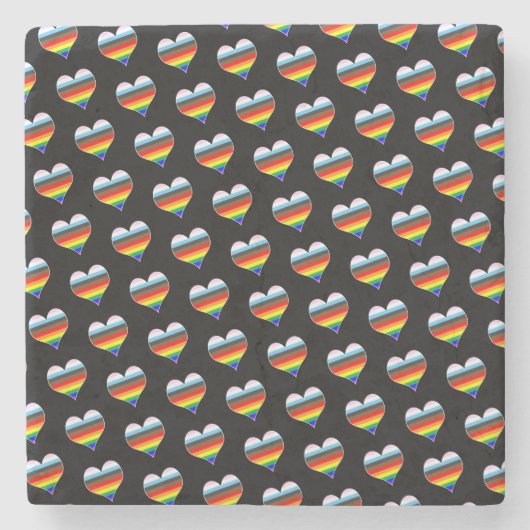 レインボーハートパタングラスコースター ストーンコースター (正面)