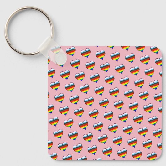 レインボーハートパターンキーチェーン キーホルダー (正面)