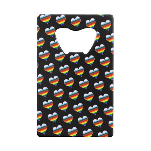 レインボーハートパターンクレジットカードボトルオープナー クレジットカード栓抜き (正面)