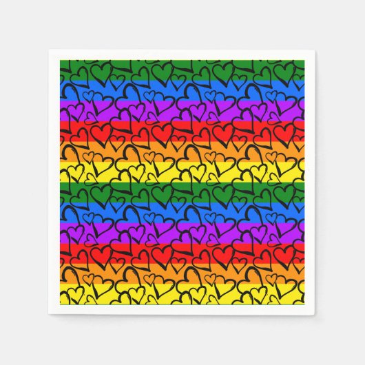 レインボーハートパターン スタンダードカクテルナプキン (正面)
