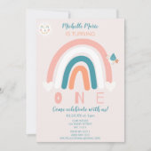 レインボーハートファースト誕生日招待状 招待状 (正面)