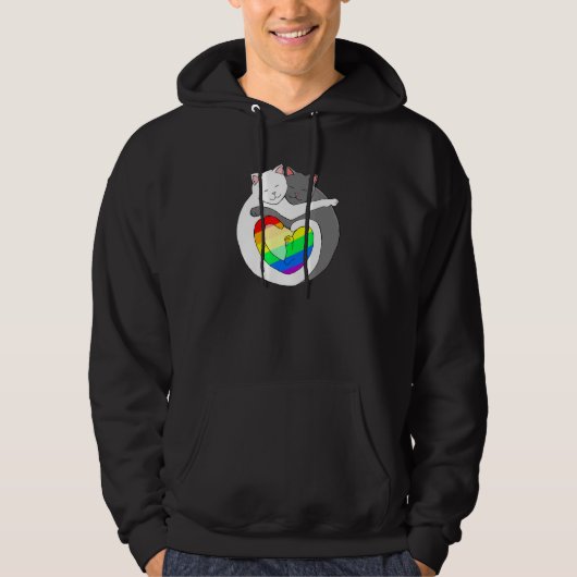 レインボーハートプライドネコかわいい子猫Lgbtqia パーカ (正面)