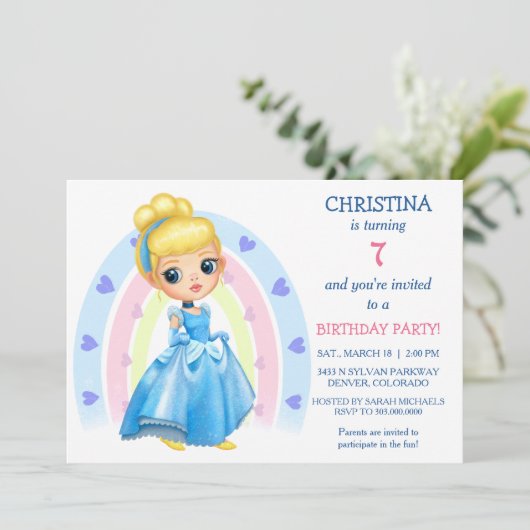 レインボーハートプリンセス誕生日パーティーへの招待 招待状 (スタンド正面)