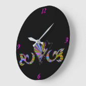 レインボーハートリリー&バタフライ ラージ壁時計 (傾斜)